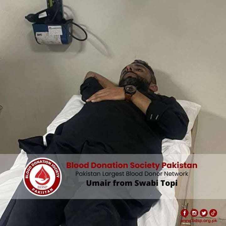 Umair from Swabi Topi donating blood